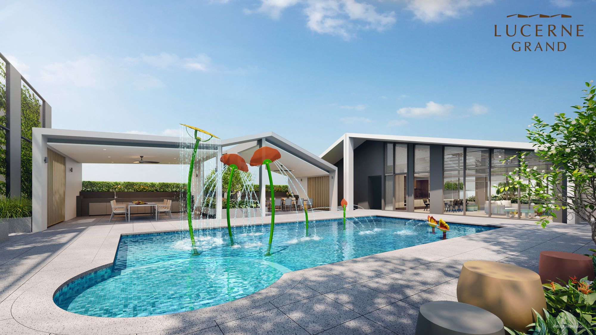 Artist's impression of the children's water play area at Lucerne Grand